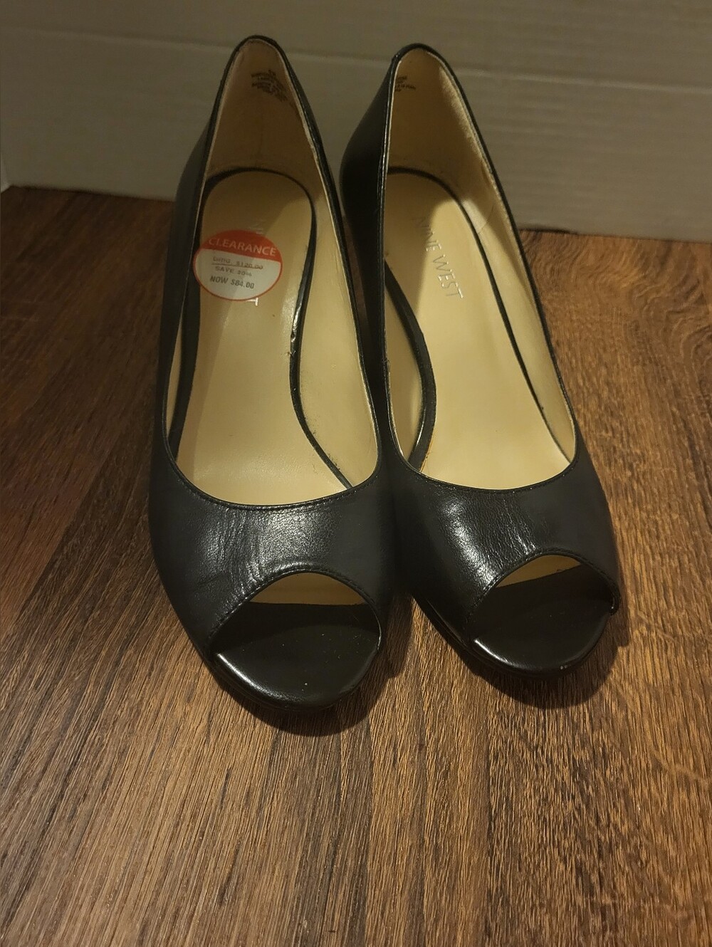 Nine West Black Leather Peep-Toe Heels
